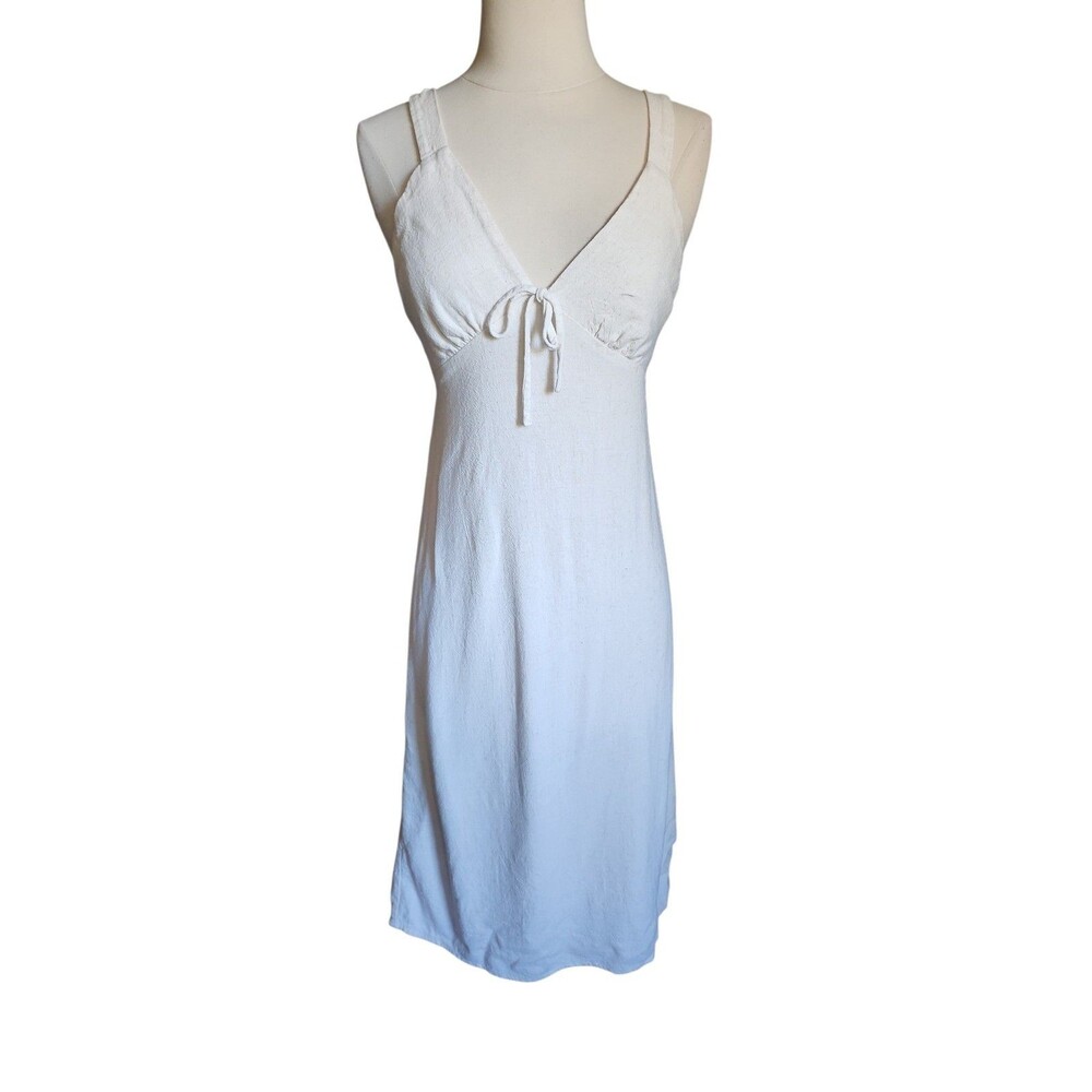 Monteau Babydoll Linen Blend  Midi Dress Womens M Oatmeal Seaside Minimalist